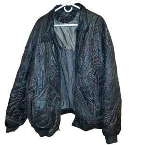 Marc Buchanan Embossed Black Leather Bomber Jacket Size 52